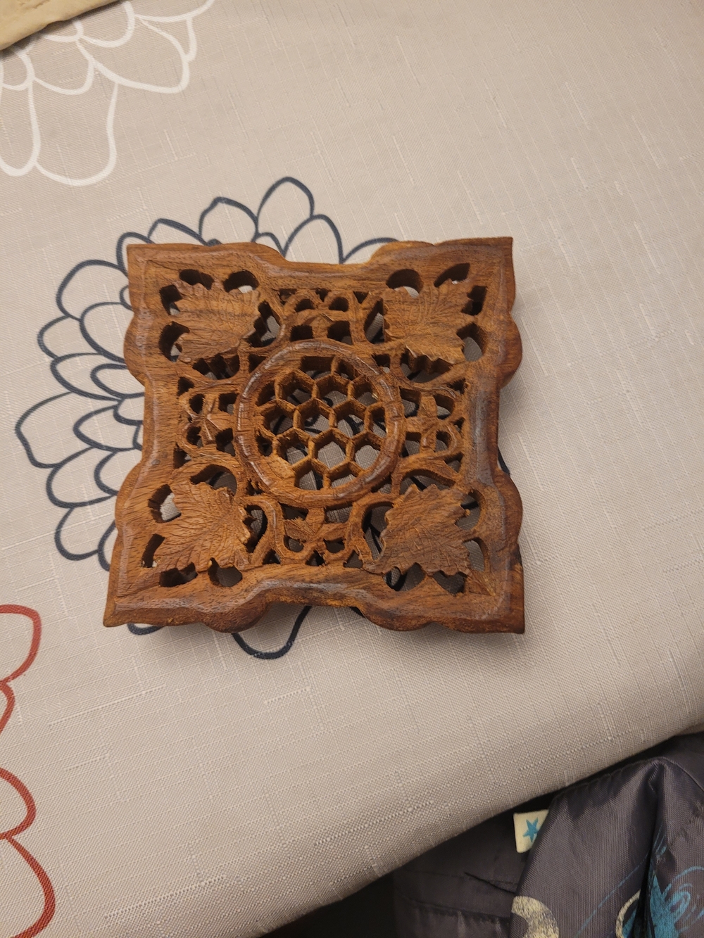 Hand-Carved Brown Wooden Trivet - Preloved And Useful